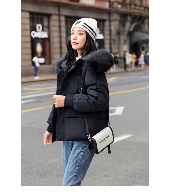 Áo Khoác Phao nữ béo mũ Lông tay gân dáng ngắn lông tháo rời - Tặng kèm áo phông thời trang | BigBuy360 - bigbuy360.vn