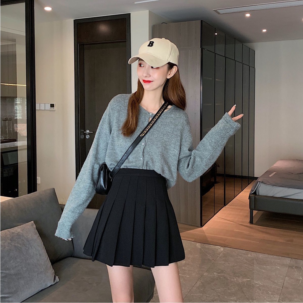 Chân Váy Xếp Ly Lưng Cao Màu Sắc Đơn Giản Cho Nữ
