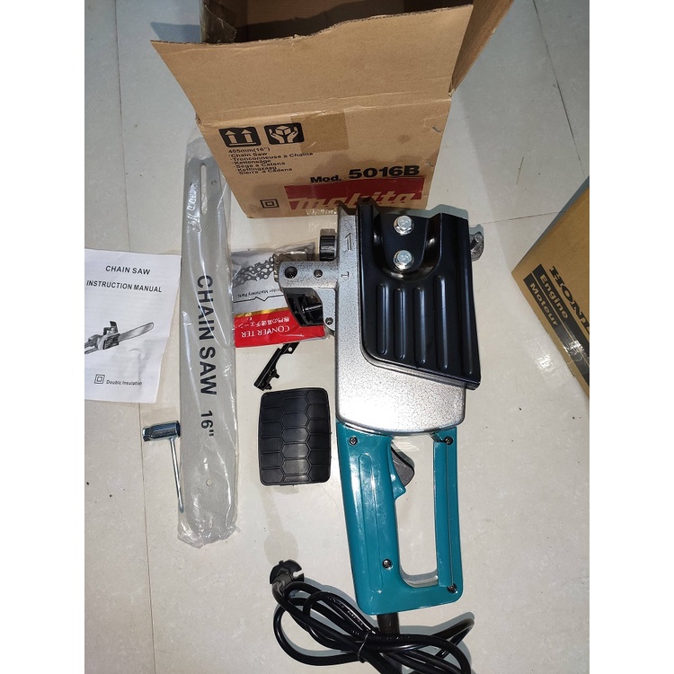 Máy cưa xích điện Makita 5016B, Made in Thailand, công suất 3800W, lam 16inch, xích 29 mắt cắt gỗ, bước 3/8inch. ..