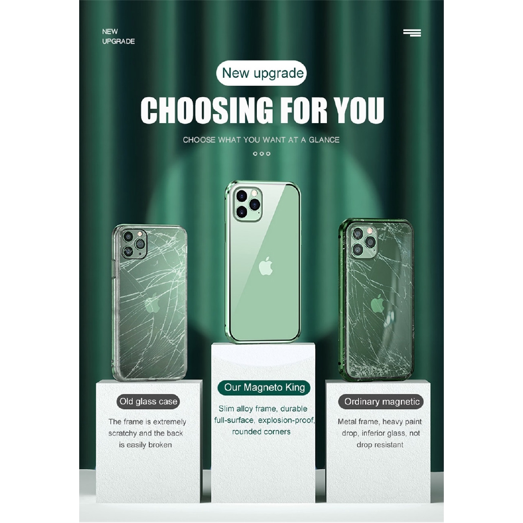 Ốp điện thoại 2 mặt cường lực khung kim loại từ tính bảo vệ 360 độ cho IPhone 11 11 Pro Max XR XSMAX 7 8 PLUS
