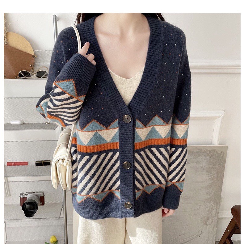 Áo cardigan len thổ cẩm Junnie Closet Áo choàng họa tiết phong cách Hàn Quốc | BigBuy360 - bigbuy360.vn