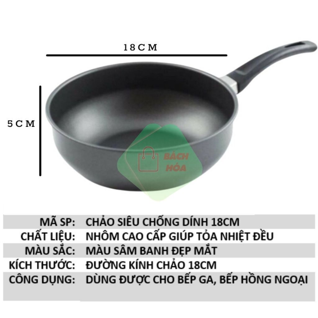 Chảo Chống Dính 18cm, Chảo Đa Năng Sâu Lòng Nấu Được Mọi Loại Bếp Siêu Bền, Chảo Mini Tiện lợi