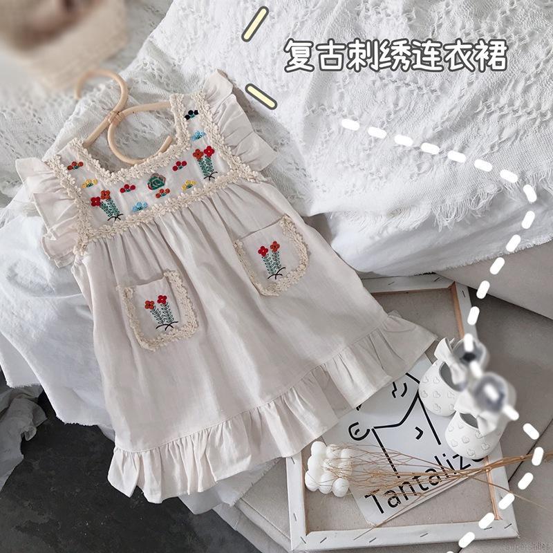 Đầm Cộc Tay Thêu Họa Tiết Đáng Yêu Hợp Thời Trang Dành Cho Bé 1-6 Tuổi