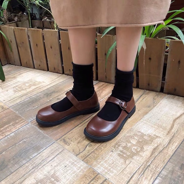 (Sẵn Đen 37 39- Nâu39 37 35) ⚡️Giày búp bê lolita  nữ da PU phong cách Lolita Ulzzang-FORM TO (G6) | BigBuy360 - bigbuy360.vn