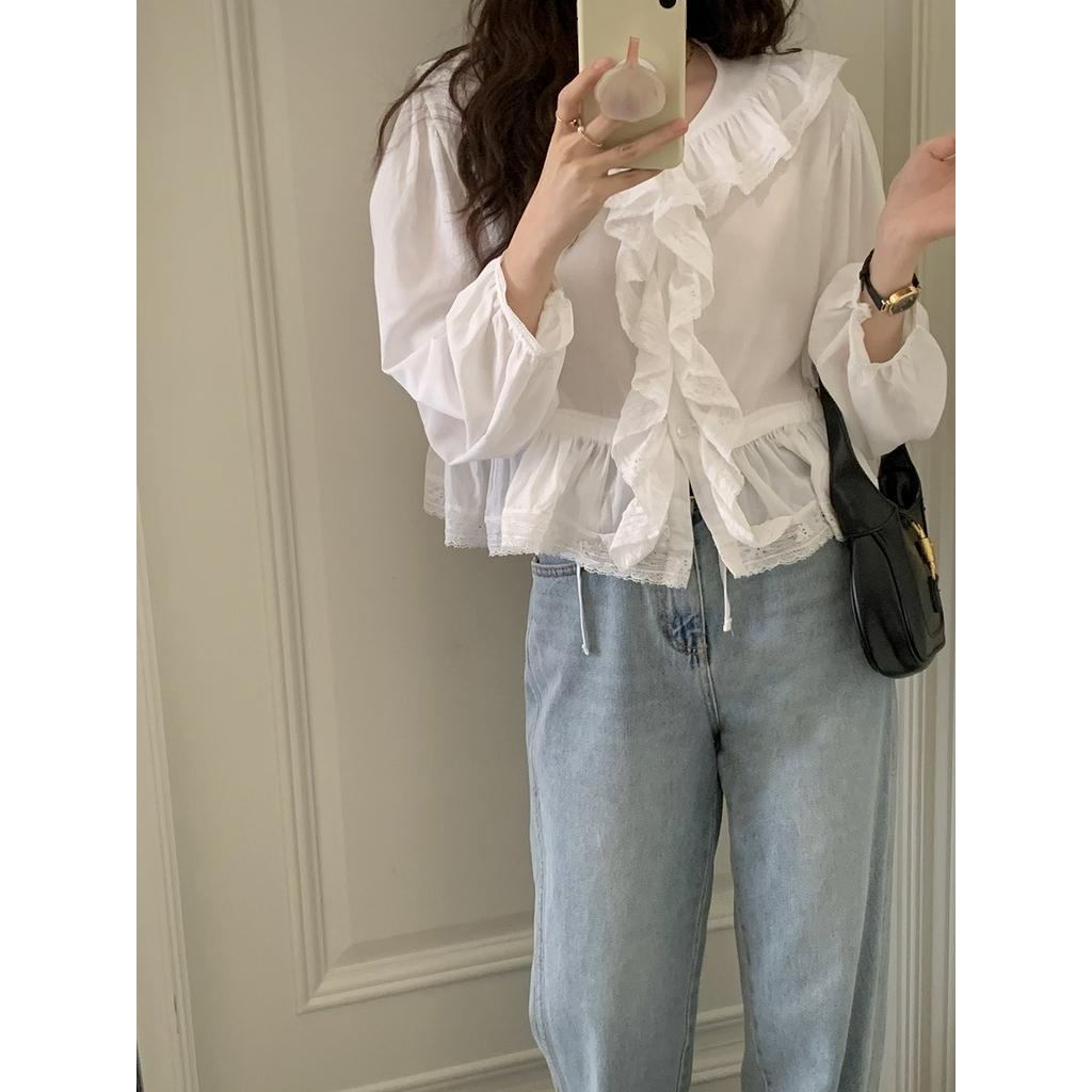 Áo Sơ Mi Phối Ren Dáng Ngắn Thời Trang Sành Điệu 61766