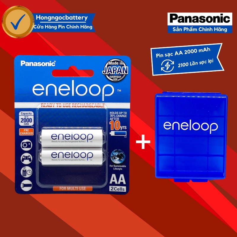 Vỉ 2 Viên Pin Sạc Eneloop AA Made In Japan 2000 mAh - Hàng chính hãng