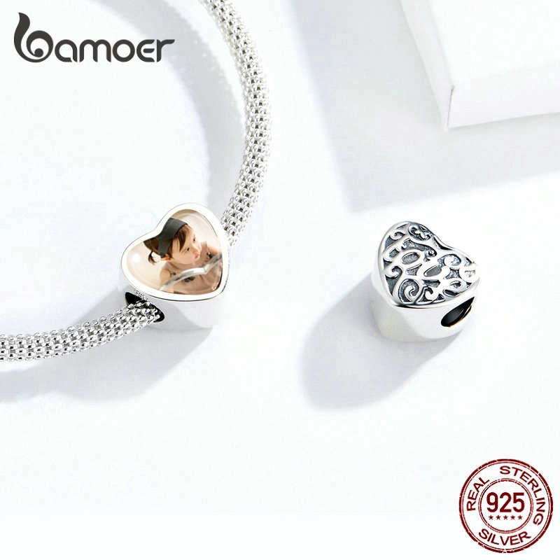 Khuyên tai Bamoer bằng bạc 925 hình trái tim tùy chỉnh được phong cách quyến rũ