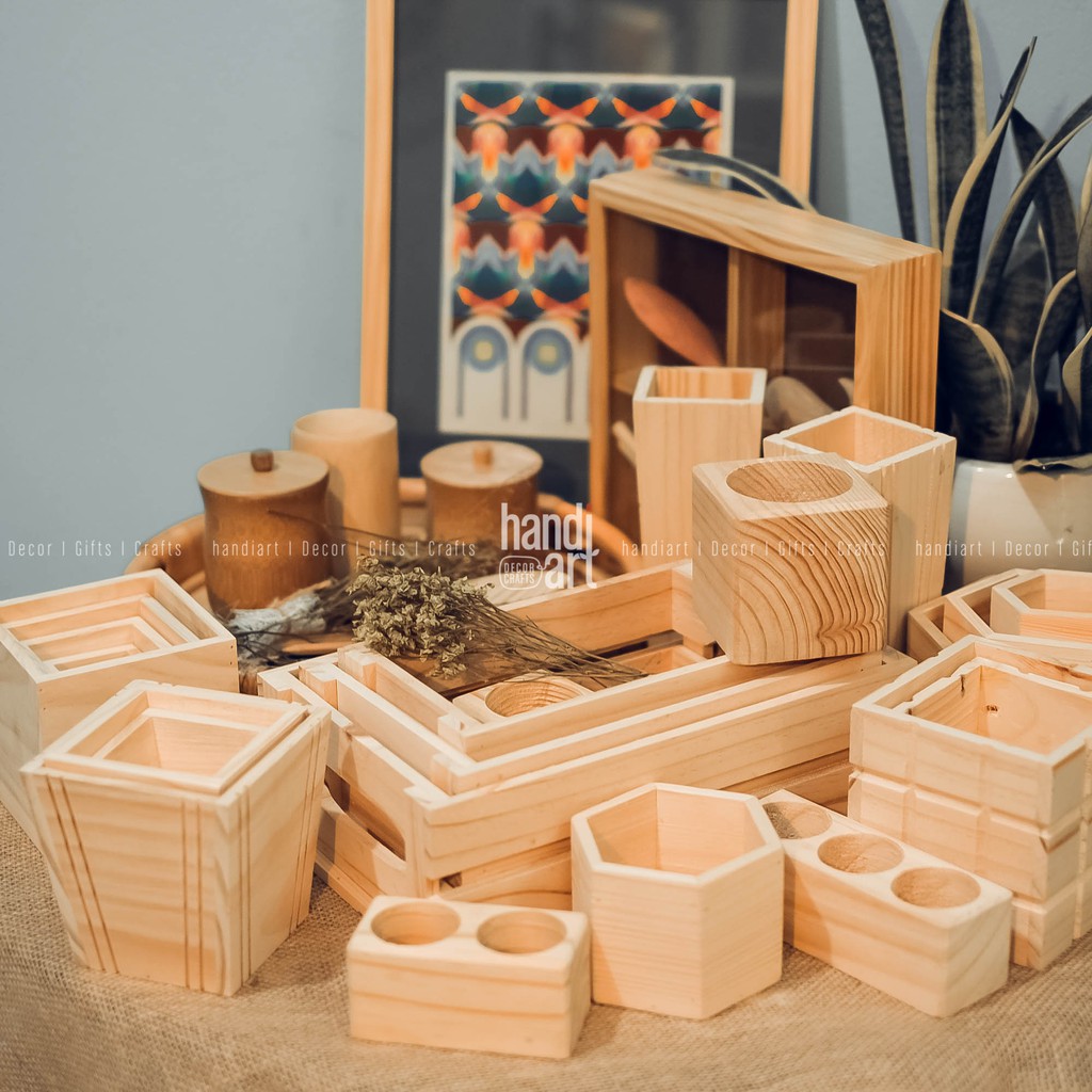 Chậu gỗ để bàn - chậu gỗ trồng sen đá - wooden pots