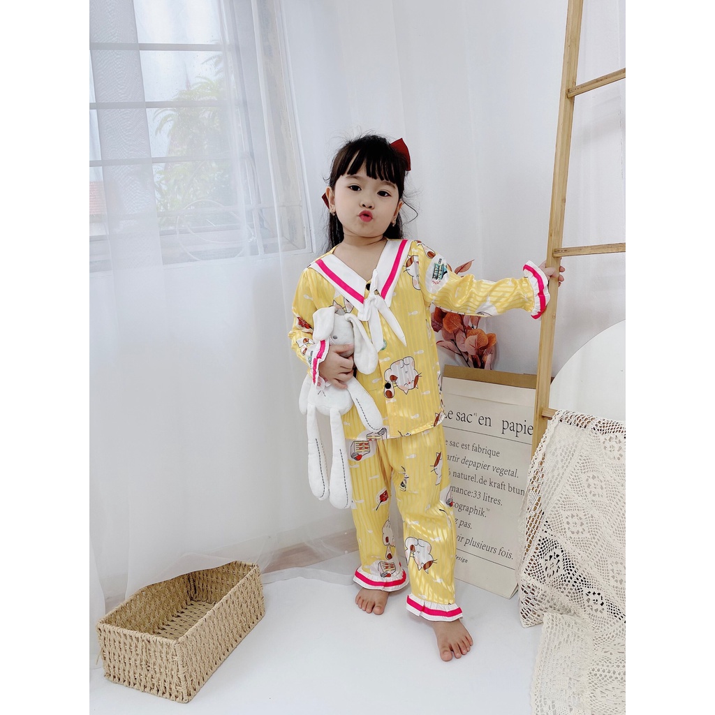 Bộ Quần Áo Mặc Nhà, Bộ Pijama Lụa Gấm Cho Bé Gái Dáng Tiểu Thư - Boody - BPN18