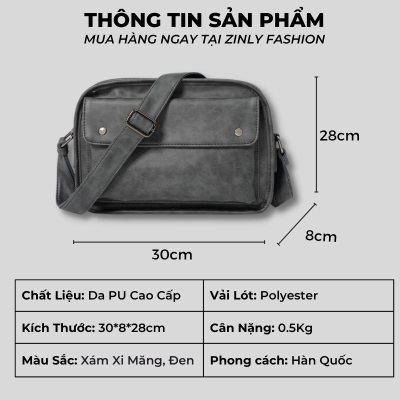Túi đeo chéo Nam Nữ Da PU, Túi Xách Nam Nữ Thời Trang Chống Nước chống Trầy Cao Cấp Unisex ZINLY