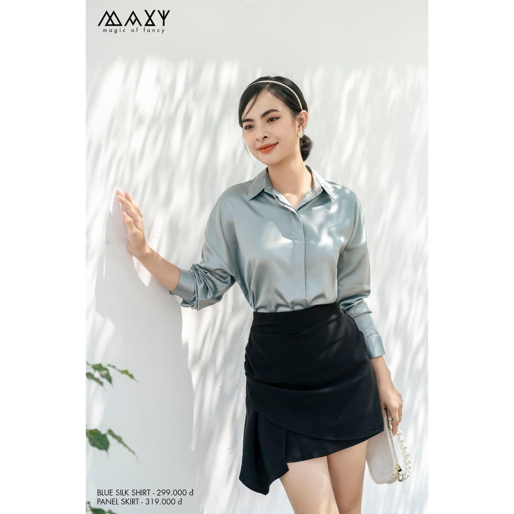 Áo sơ mi công sở nữ, lụa form freesize Blue silk shirt Maxy Workshop