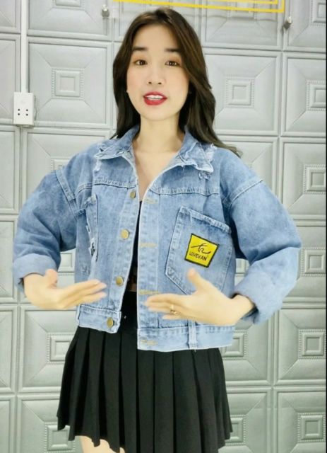 (sỉ) Áo khoác jeans nữ xám xanh cao cấp form dưới 58Kg Tonumber-SkyJ-trơn Basic