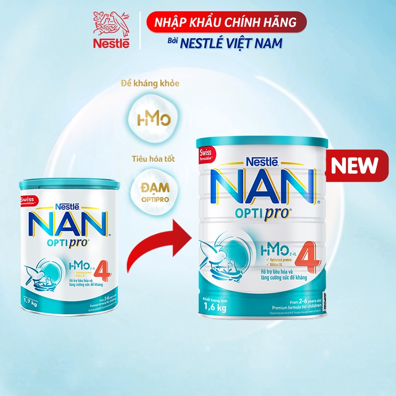 [Tặng 1 Vali Kéo Con Gấu] Combo 2 Lon Sữa Bột Nestle NAN Optipro 4 1.7kg/1.6kg/lon