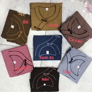 Đồ lam Đi chùa nữ. viền Đôi đồ lam cổ tròn nút so đủ size