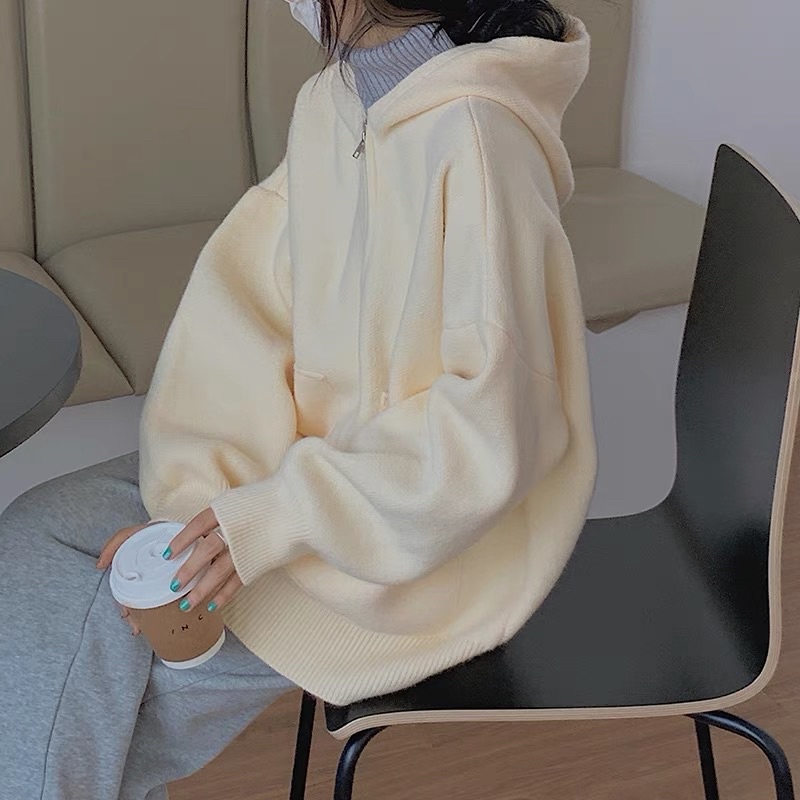 Áo Khoác Hoodie Tiệm Vải Xinh Áo Khoác Nữ Len Dáng Hoodie Màu Trơn