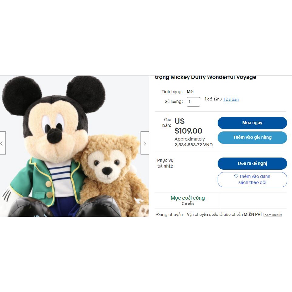 Siêu phẩm gấu bông đôi mickey và gấu stuffed bear chính hãng Disney