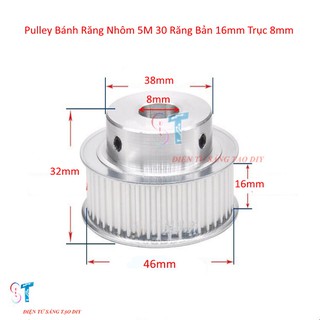Pulley bánh răng nhôm 5m 30 răng bản rộng đai 16mm trục 8mm