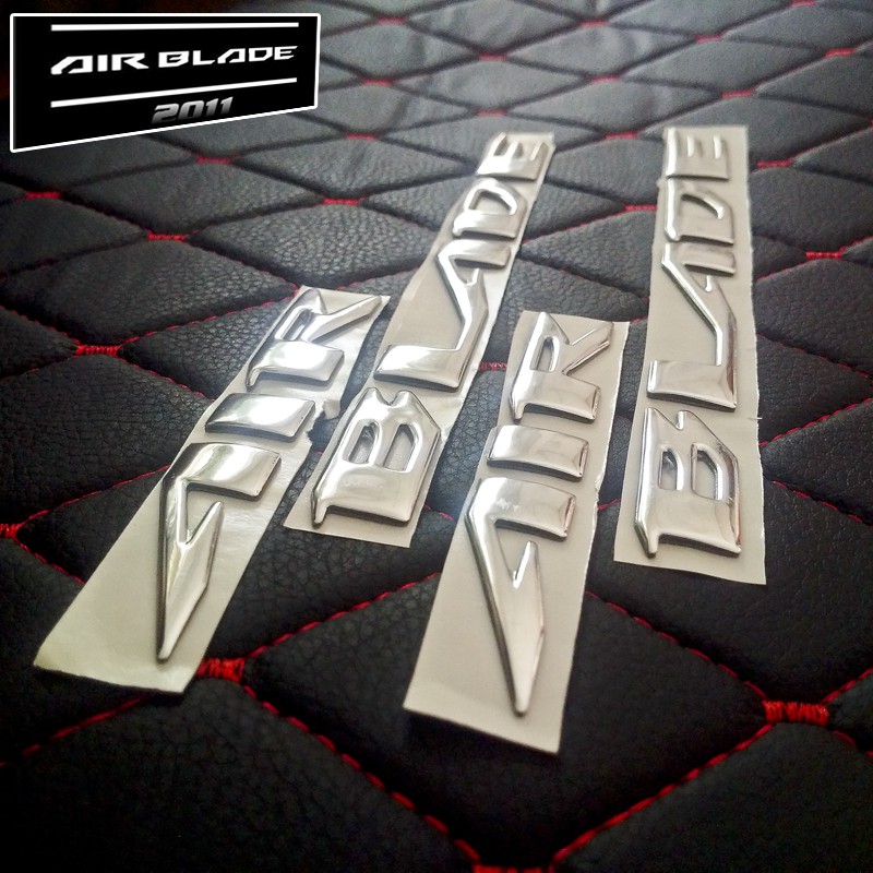 Bộ tem Air Blade, logo AB, Cánh Chim Honda 3D nổi màu Bạc