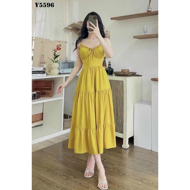 Đầm Hai Dây Phối Bèo Có Mút Ngực Nhún Tầng Mặc Đẹp Tôn Dáng Chất Lụa Mịn Mát Phù Họp Đi Chơi, Mặc Nhà, Du Lịch [NEW UNIS