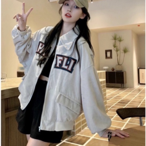 Áo khoác cargo ZHELIHANGFEI dài tay lưng cao cá tính theo phong cách retro Mỹ