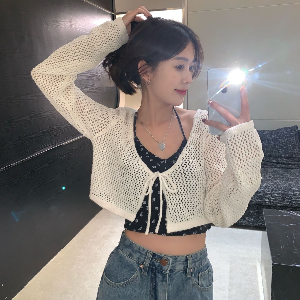Áo khoác cardigan len lưới mỏng phong cách Hàn quốc dáng ngắn KL15