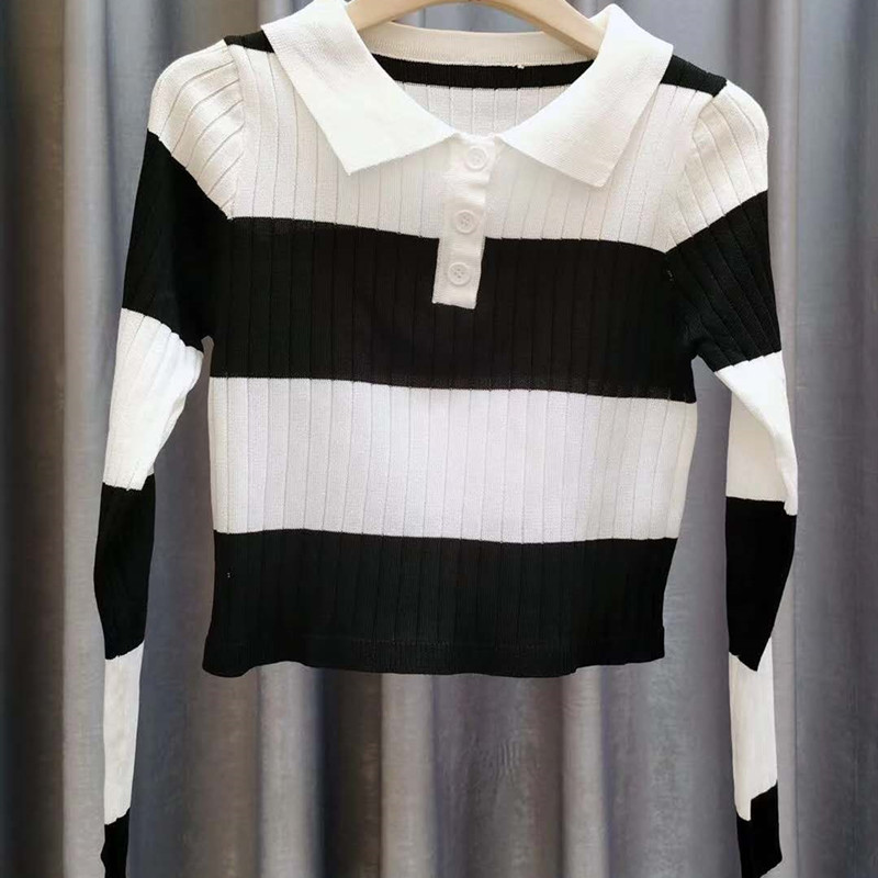 Áo Thun Polo Nữ Tay Dài Kẻ Sọc Ngang Thời Trang