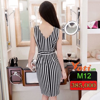 Đầm Body Sọc Kẽ Đắp Chéo