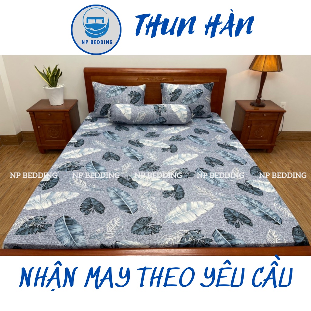 Bộ ga giường thun hàn quốc 3d, ga gối thun lạnh 4 món, drap trải giường size nệm 1m6, 1m8 mẫu mã sang trọng - NP BEDDING