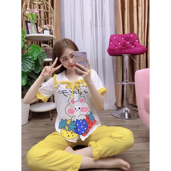 Set tiểu thư, áo cổ bèo dây cột tay ngắn, quần kate chân bèo | Free size 40 - 60kg