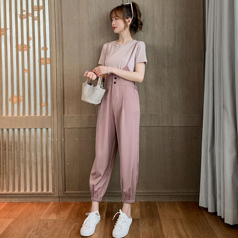 Set Áo Thun Ngắn Tay Cổ Tròn + Quần Dài Ống Rộng Thời Trang Nữ | BigBuy360 - bigbuy360.vn