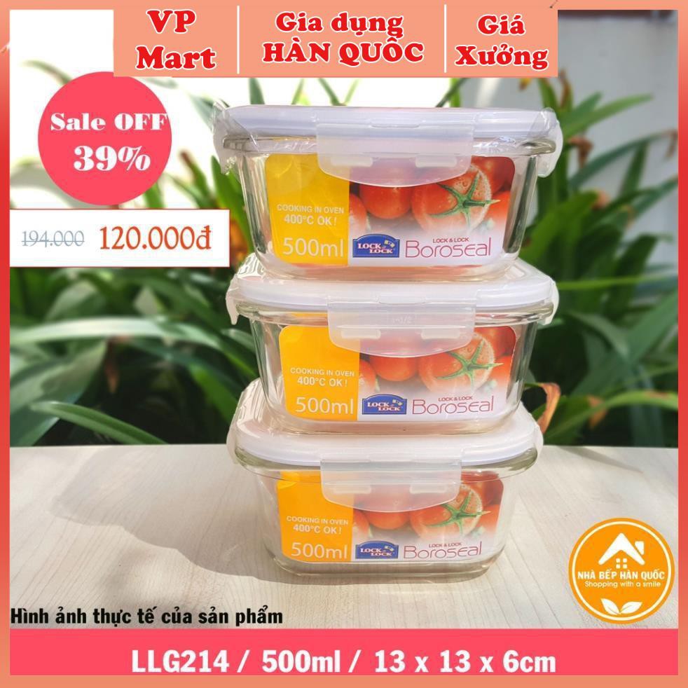 Hộp đựng thực phẩm, hộp đựng thức ăn bằng thủy tinh Lock and Lock LLG214 500ml [freeship toàn quốc]