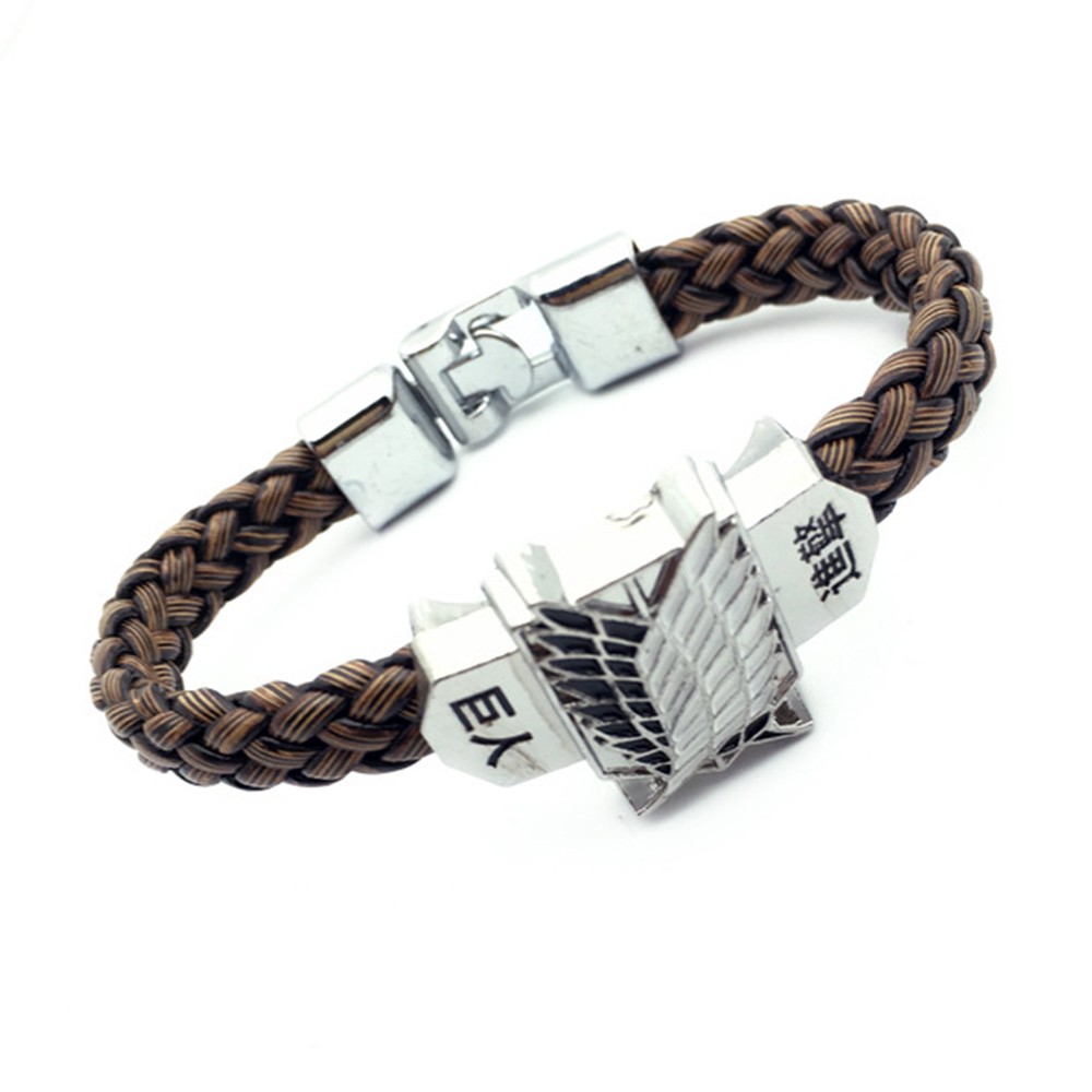 DOREEN Unisex Shingeki No Kyojin Bracelets Men Wristband Anime Attack On Titan Bracelets Wings of Liberty Punk Fashion Woven Rope PU Leather Cosplay Wristlet/Multicolor