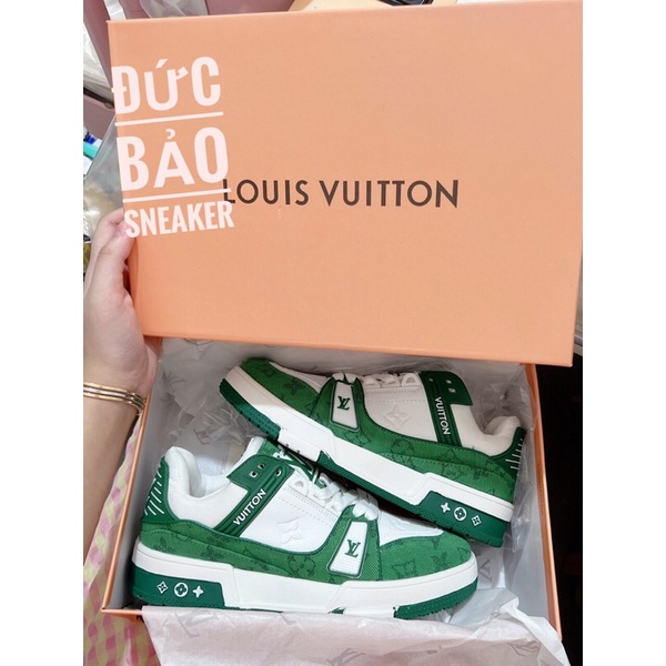 Giày louis vuitton siêu cấp xanh lá cổ thấp . Giày LV nam nữ kèm hộp