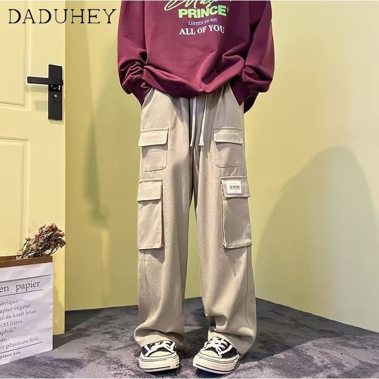 DaDuHey Men's and Women's Hip-Hop Fashionable Brand Loose Straight Casual Pants American High Street Vibe Overalls