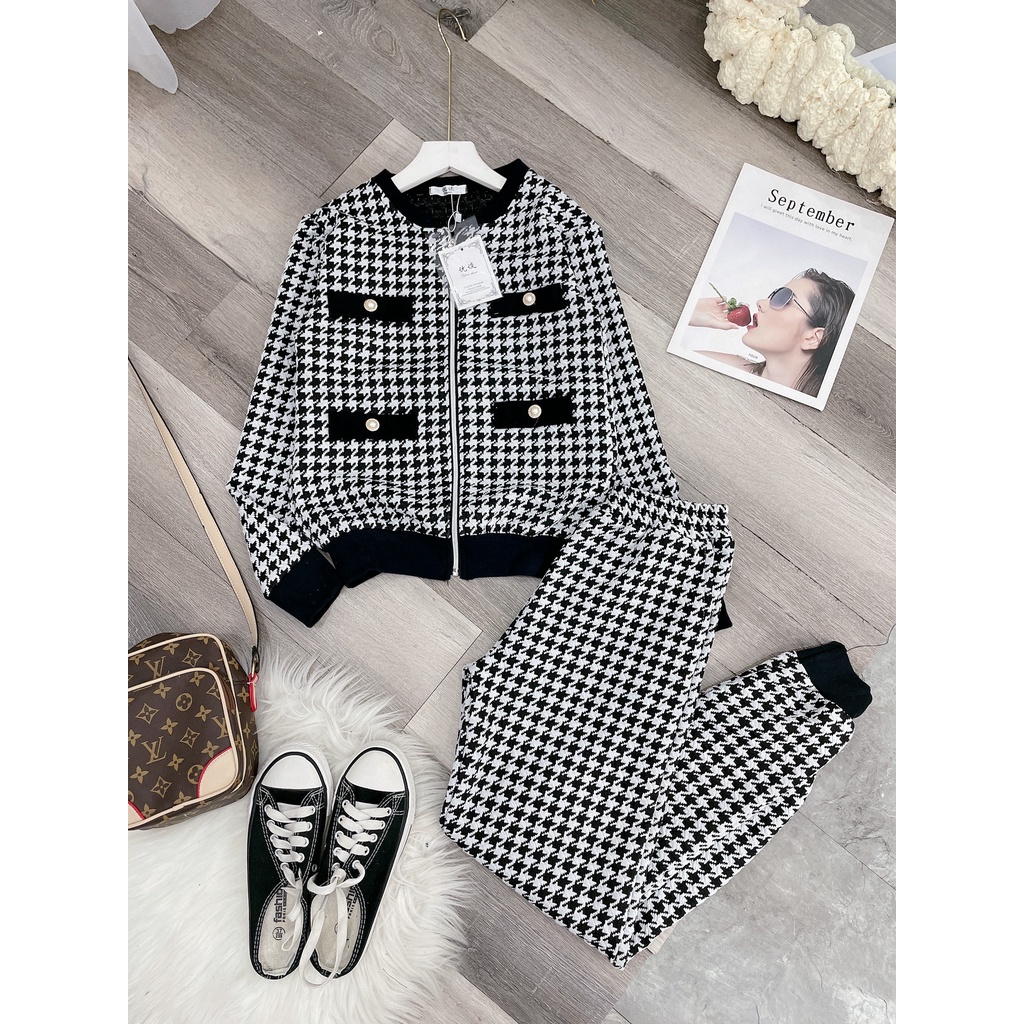 Bộ dạ ziczac hot hàng nhập shop Form đẹp, phối cúc ngọc bao sịn FreeSize dưới 58kg