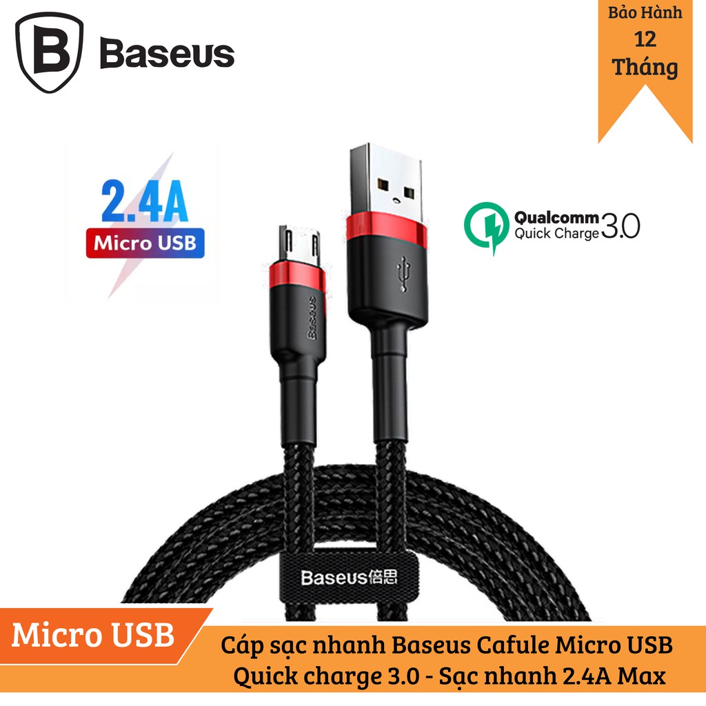 Cáp sạc nhanh Baseus Cafule Micro USB (2.4A, Quick charge 3.0)