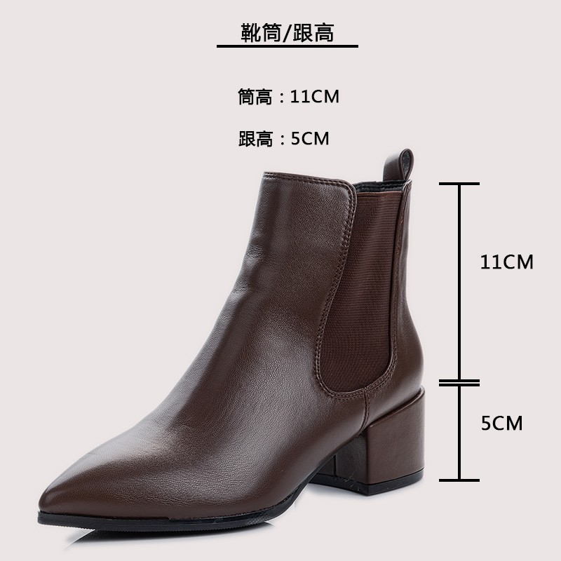 Brown boots all-match pointed toe Chelsea short boots women's spring and autumn 2020 single boots thick heel handsome mid-tube boots show small feet