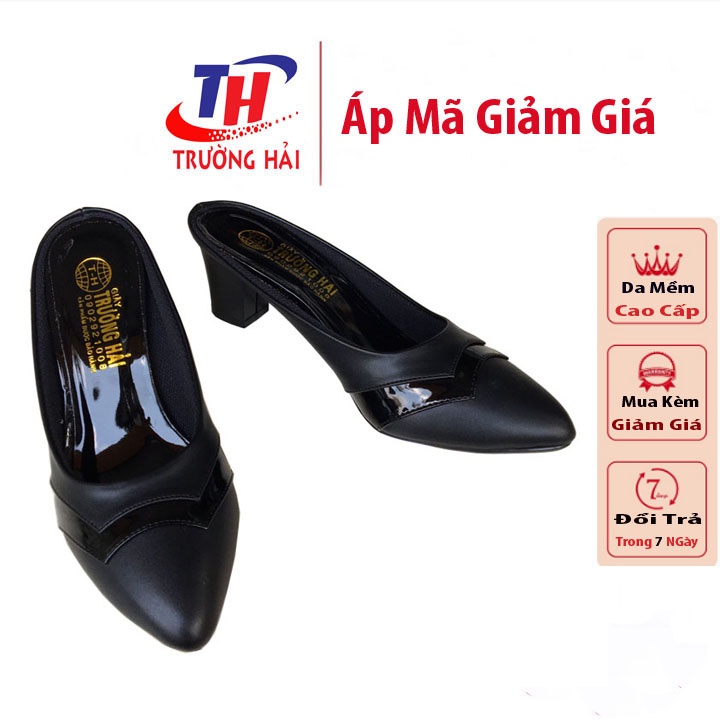 Giày Sục nữ cao gót 5cm da mềm Trường Hải màu Đen S110 CÓ SIZE LỚN