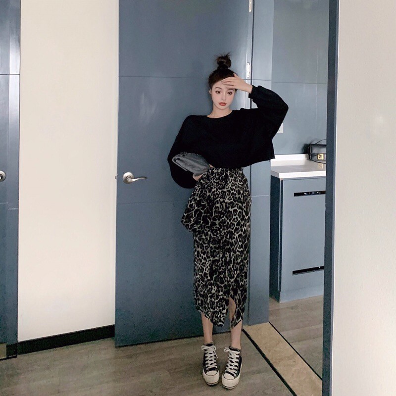 Sét trang phục áo crt + cv hoa tiết da báo phong cách độc đẹp bốn mùa