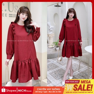 Đầm Suông Dạ Đỏ Dáng Đuôi Cá MICHI House V331 Váy Xuông Đỏ Thiết Kế Freesize Dễ Mặc, Bầu Béo Xinh