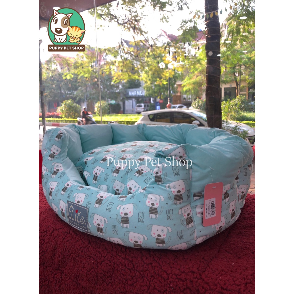 Ổ tròn xanh Cute Dog cho thú cưng, chó mèo- Hàng cao cấp xuất Hàn