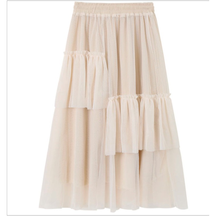 Chân váy dài voan xếp ly màu trắng, đen midi Vintage freesize 79cm 42~62kg, chân váy xếp ly dài công sở | BigBuy360 - bigbuy360.vn