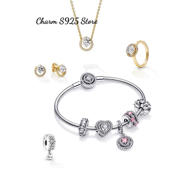 CHARM PAN ALE KHOÁ CHẶN ĐÍNH ĐÁ TIM BẠC S925 CAO CẤP