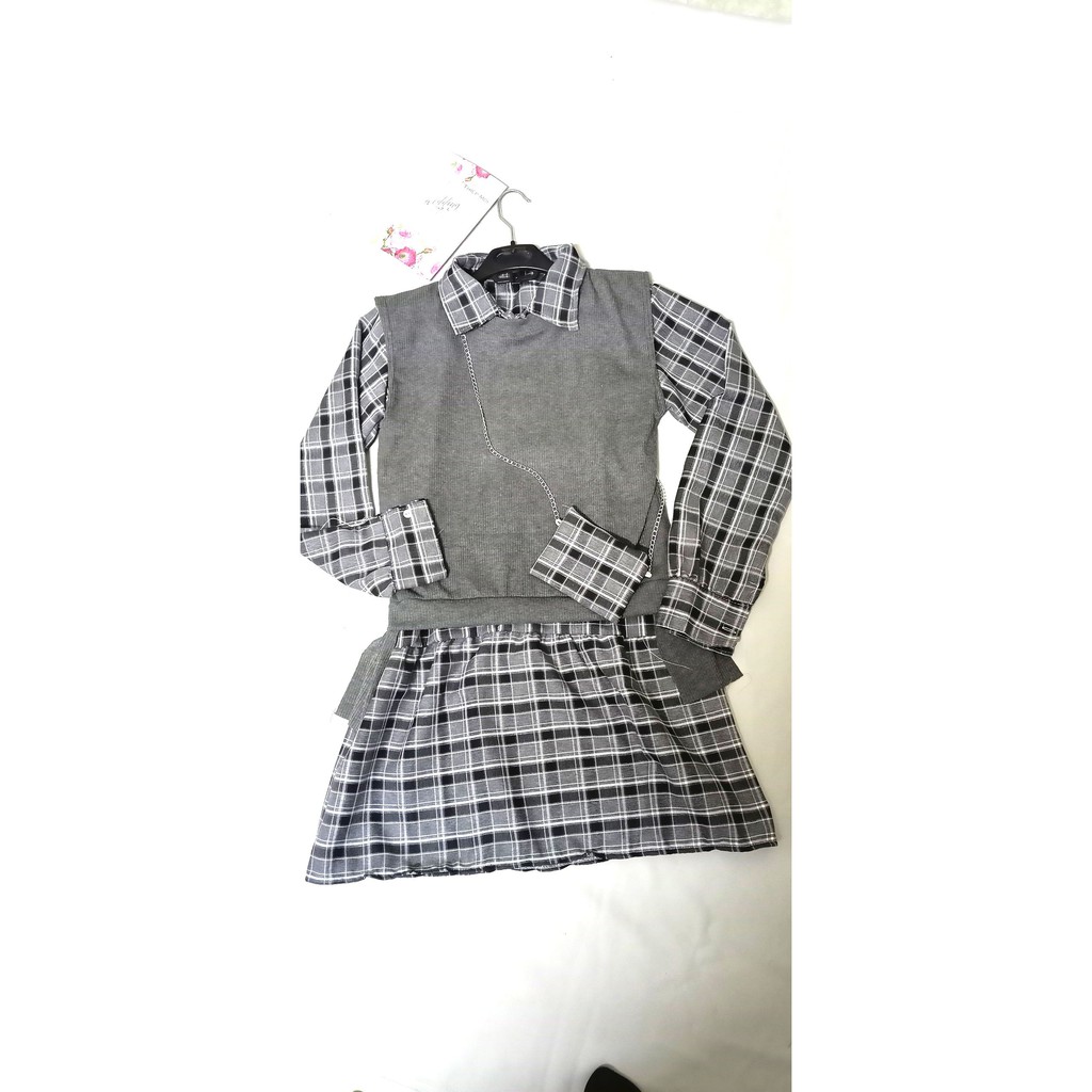Sét váy kẻ caro + Áo gile ulzzang kết hợp túi đeo chéo bánh bèo  - CM Shop