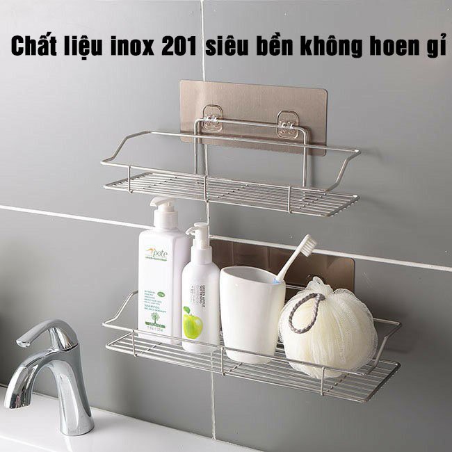 Kệ để đồ Nhà Tắm, Nhà Bếp Không Gỉ  Dán Tường Siêu Dính Chịu Lực