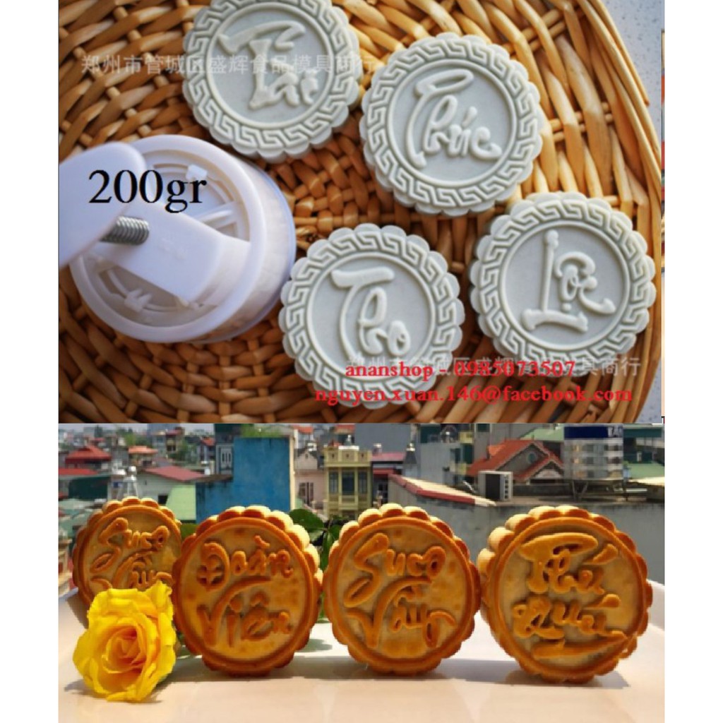 Khuôn trung thu lò xo 200gr tròn 7 mặt Phúc - Lộc - Đoàn viên....