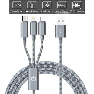Cáp sạc 3 đầu SIÊU BỀN 3in1 Charging Cable tương thích Lightning – Micro USB – USB Type C