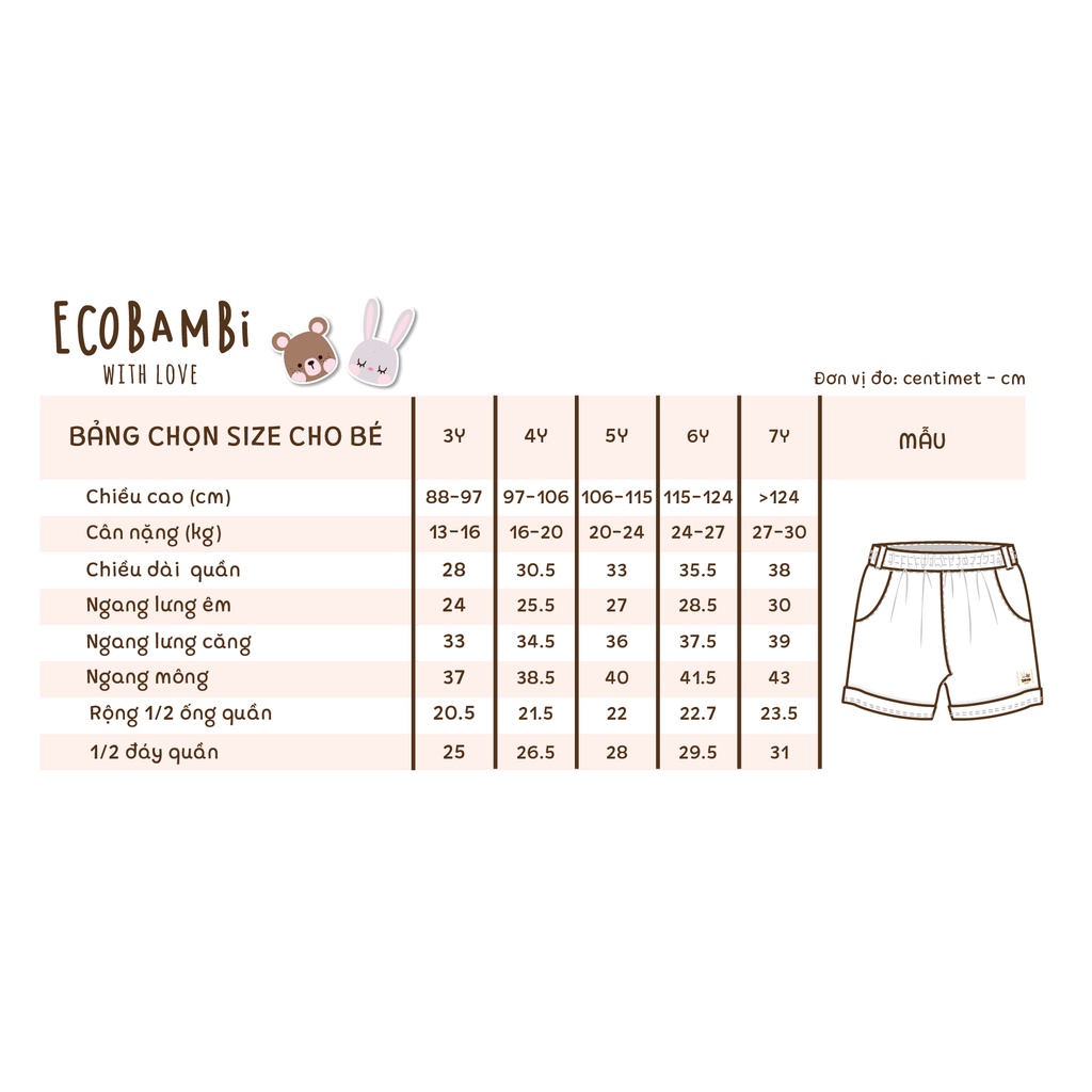 Combo kết hợp quần short linen Unisex cho bé ECOBAMBI