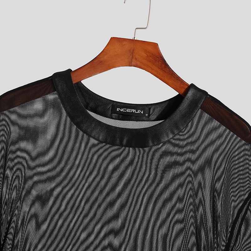 INCERUN Áo Thun Tay Ngắn Xuyên Thấu Thời Trang Cho Nam
