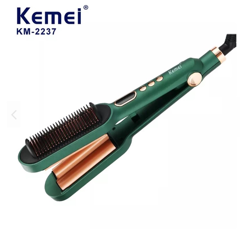 Máy Bấm Tóc Gợn Sóng và Lược Chải Thẳng Tóc 2 In 1 Chỉnh Nhiệt Cao Cấp Màn Hình LCD Kemei Km 2237